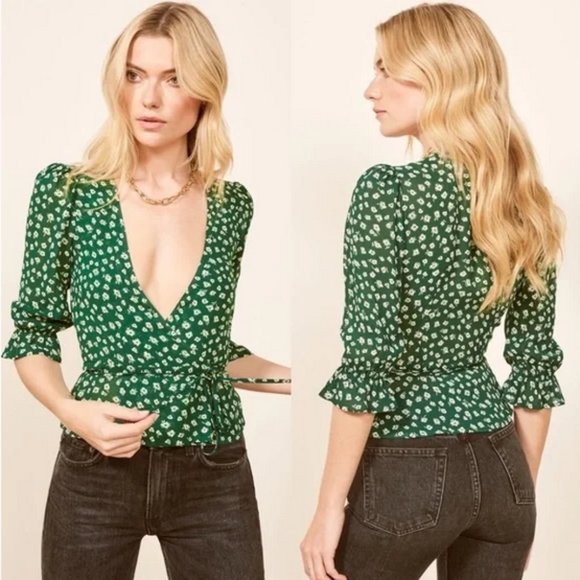 Reformation Emma wrap blouse green - Picture 4 of 9
